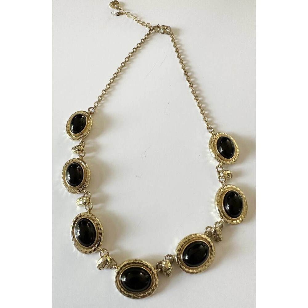 Monet Gold Plated and Black Cabochons Choker Necklace